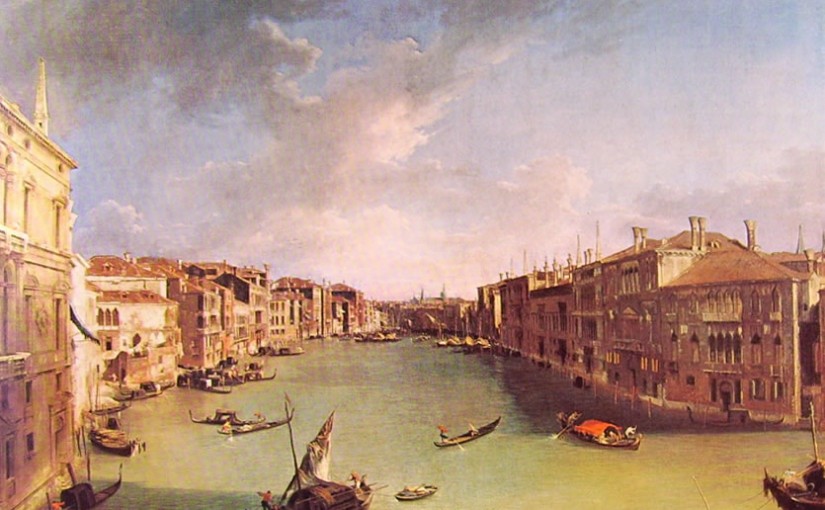 Canaletto: Il canal grande da campo San Vio presso il ponte di Rialto cm. 144 x 207, Collezione Mario Crespi, Milano.